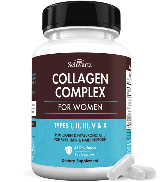 Hydrolyzed Collagen Peptide Capsules for Women - Multi Collagen Supplement Types I II III V X with Vitamin C Biotin Keratin - Skin Hair & Nails Support - 135 Capsules