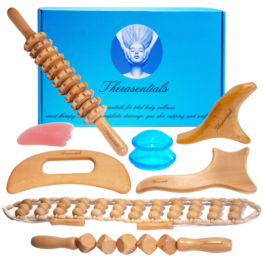 Wood Therapy Massage Tools 8-in-1 Lymphatic Drainage Massager Maderoterapia Kit - Anti Cellulite Complete Body Sculpting Tools for Total Relaxation & Relief - Massager Tool for Anti Aging