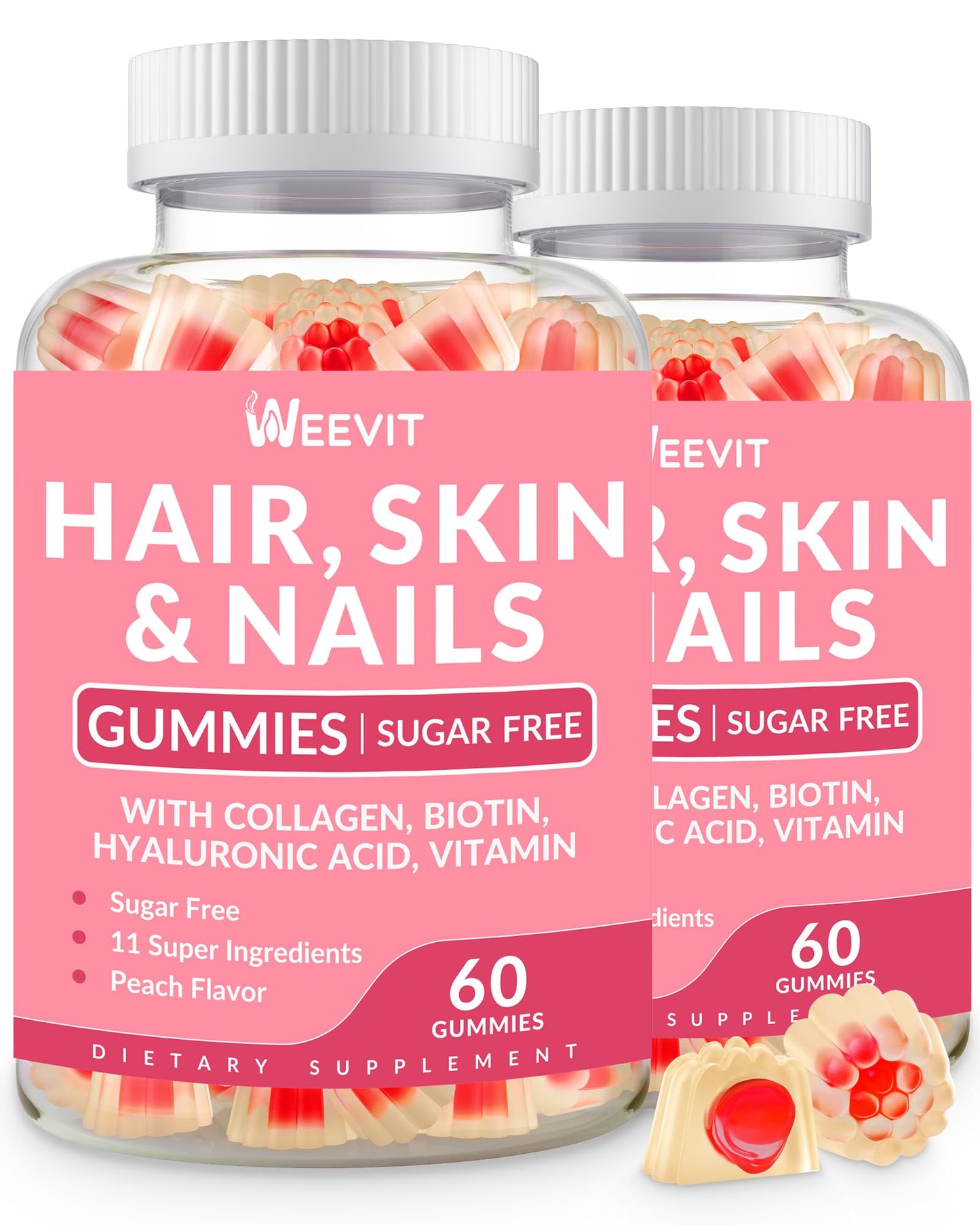 Sugar Free Hair Skin Nails Vitamins Gummies for Women Hair Vitamins Supplement w/Biotin 5000mcg Hyaluronic Acid Collagen Vitamin E & C for Hair Growth Stronger Nails Glowing Skin